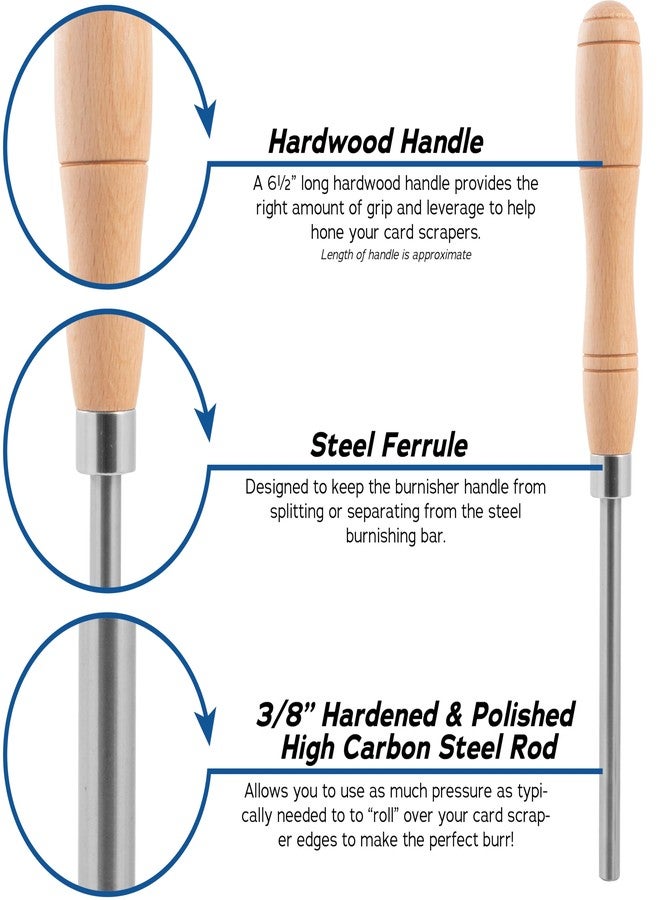 Fulton Cabinet Scraper Burnisher with 6 Piece Multi-Shaped Card Scraper Woodworking Set, 3 Rectangle 1 Beveled 1 Curved (Convex and Concave) and 1 Gooseneck Wood Scraper for Woodworking - Image 5