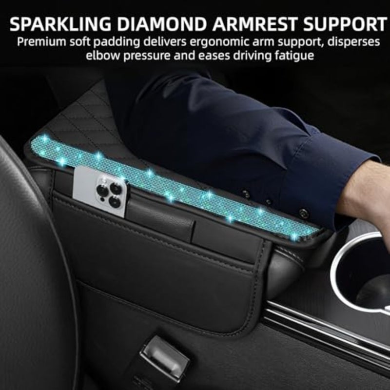 Bling Car Center Console Cover, Leather Car Arm Rest Cover Cushion with 2 Storage Bags, Universal Auto Armrest Protector Storage Box, Bling Accessories Interior for Most Vehicles  Aquamarine - Image 4