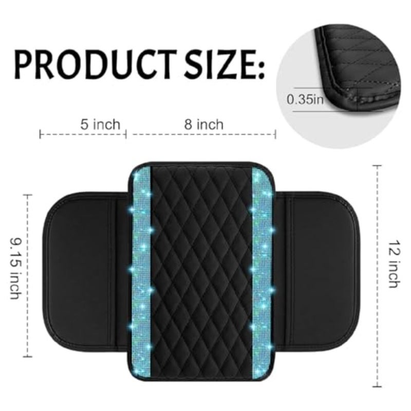 Bling Car Center Console Cover, Leather Car Arm Rest Cover Cushion with 2 Storage Bags, Universal Auto Armrest Protector Storage Box, Bling Accessories Interior for Most Vehicles  Aquamarine - Image 2