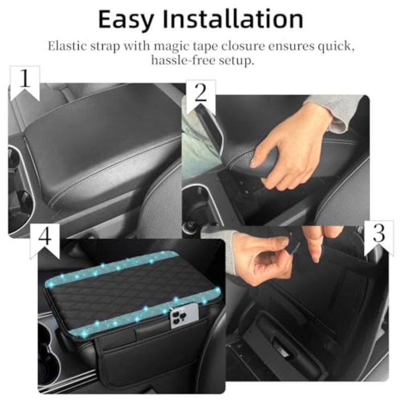 Bling Car Center Console Cover, Leather Car Arm Rest Cover Cushion with 2 Storage Bags, Universal Auto Armrest Protector Storage Box, Bling Accessories Interior for Most Vehicles  Aquamarine - Image 5
