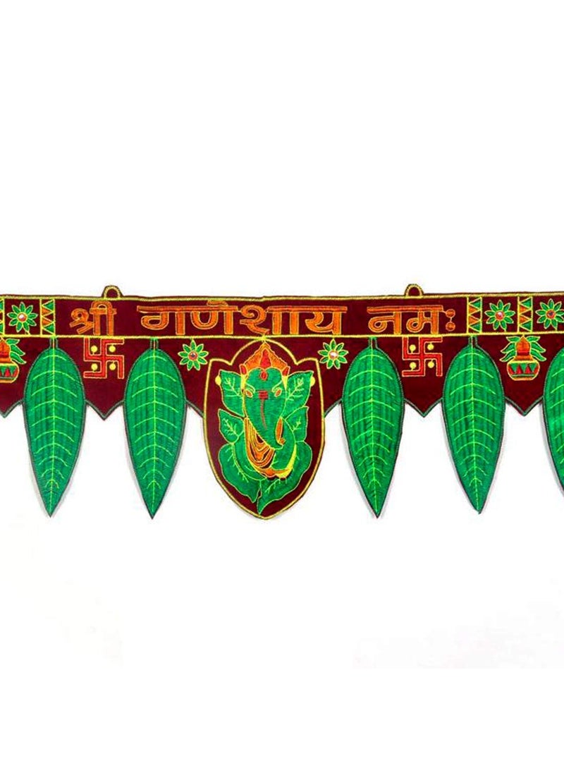 Pride Store Pride Store Handmade Shee Ganesha with Leaf Diwali Decoration Ganesha Leaf Toran Ganesha Bandarwal Hanging Door askhok patta Design Toran 92 cm Length 15 cm Height Shubh Deepawali Toran  - Image 1