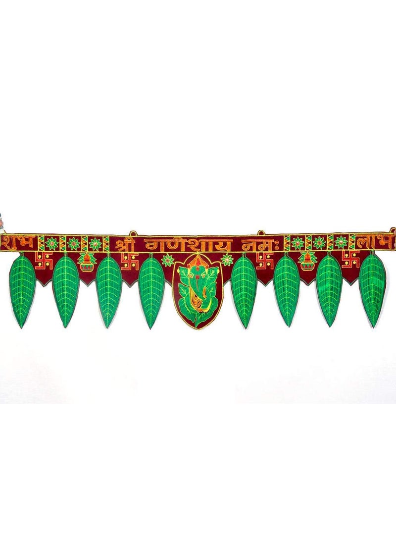Pride Store Pride Store Handmade Shee Ganesha with Leaf Diwali Decoration Ganesha Leaf Toran Ganesha Bandarwal Hanging Door askhok patta Design Toran 92 cm Length 15 cm Height Shubh Deepawali Toran  - Image 2