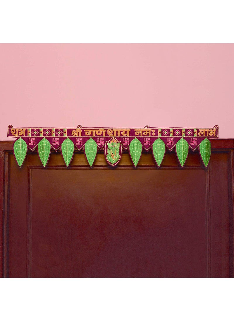 Pride Store Pride Store Handmade Shee Ganesha with Leaf Diwali Decoration Ganesha Leaf Toran Ganesha Bandarwal Hanging Door askhok patta Design Toran 92 cm Length 15 cm Height Shubh Deepawali Toran  - Image 3