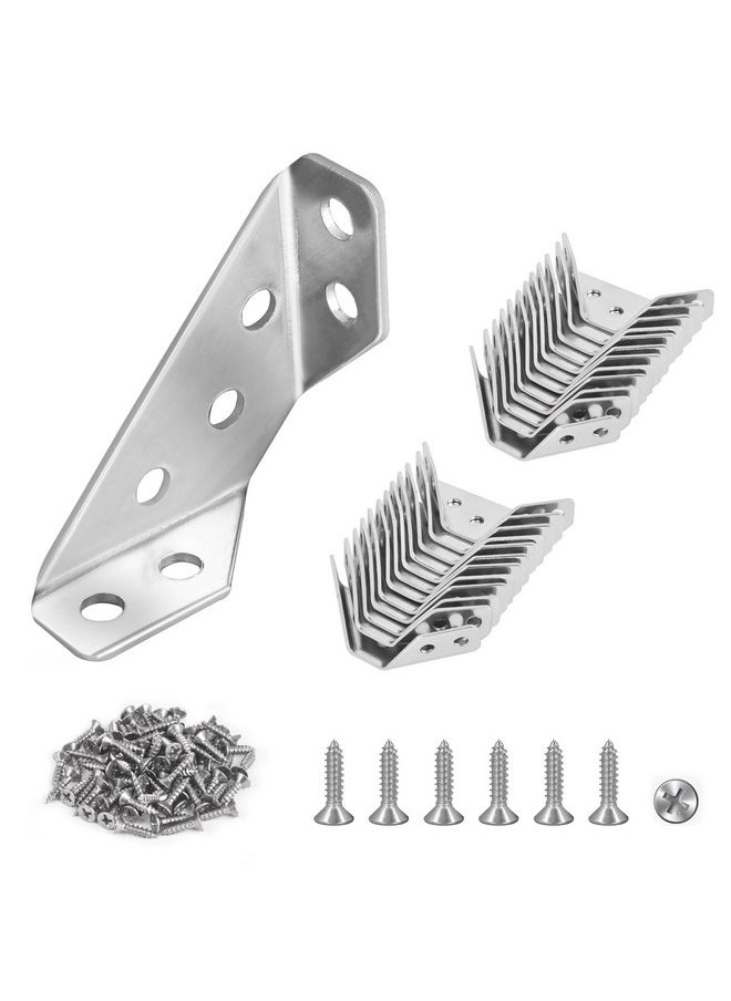 PlusRoc PlusRoc 24-Pack Universal Stainless Steel Furniture Corner Connectors with Screws - Heavy Duty Triangular Support Brackets for Wood Furniture, Drawers, Cabinets, Tables, and Chairs  - Image 1