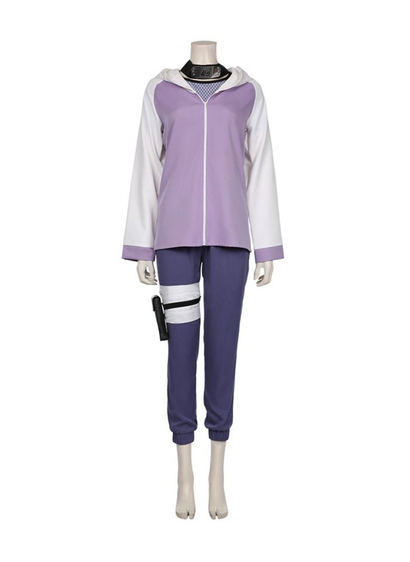 Generic - Naruto Hinata Hyuga Cosplay Costume, Hinata Hoodie Set With Forehead Protection, Pants With Leggings bandage, Net clothes, Kunai Bag for Women - Image 1