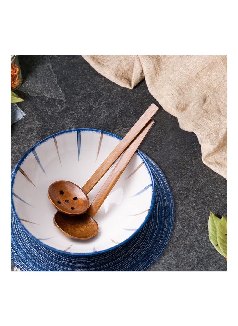 Excefore - Wooden Spoon Set, 2Pcs Long Handle Soup Spoon Ramen Spoon, Slotted Spoons for Cooking, Natural Teak Kitchen Utensil - Image 1