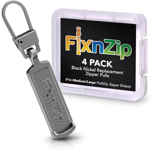 FixNZip Medium to Large Black Nickel Zipper Pull Replacements 4Pack Universal ClipOn Pull Tabs for Zipper Repair Sliders Luggage Jackets Backpacks Tents Sleeping Bags Outdoor Gear - Image 1