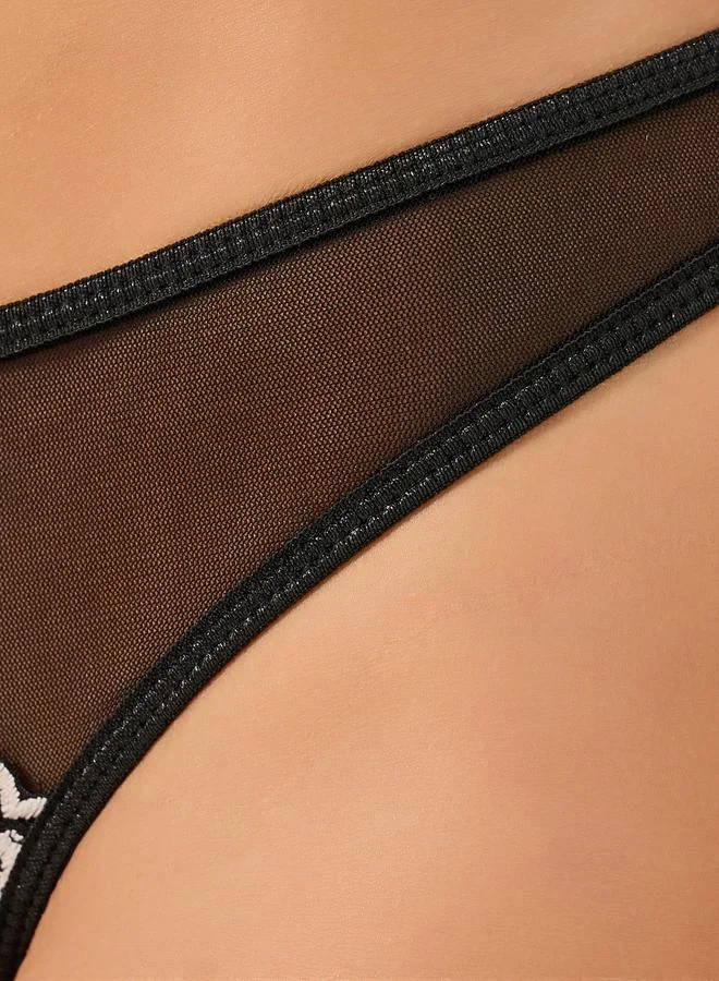 Styli Styli Floral Lace Non-Padded Wired Bra, Thong and Skirt Cover Up with Suspender Straps