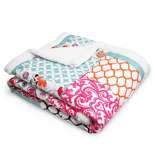 Lush Decor Brookdale Reversible Throw - Colorful Floral Pattern Patchwork Blanket - 60" x 50", Purple and Turquoise - Image 4