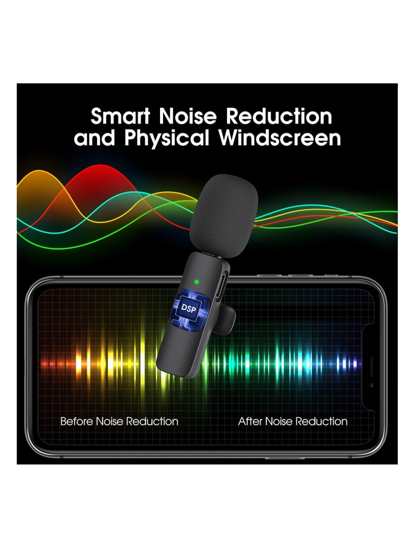 2 Pack Wireless Microphone compatible for iPhone iPad, Lapel Mics Plug-Play 2.4G Ultra-Low Delay Built-in Noise Reduction Chip 8H Working Time for Video Recording Interview Podcast Vlog YouTube