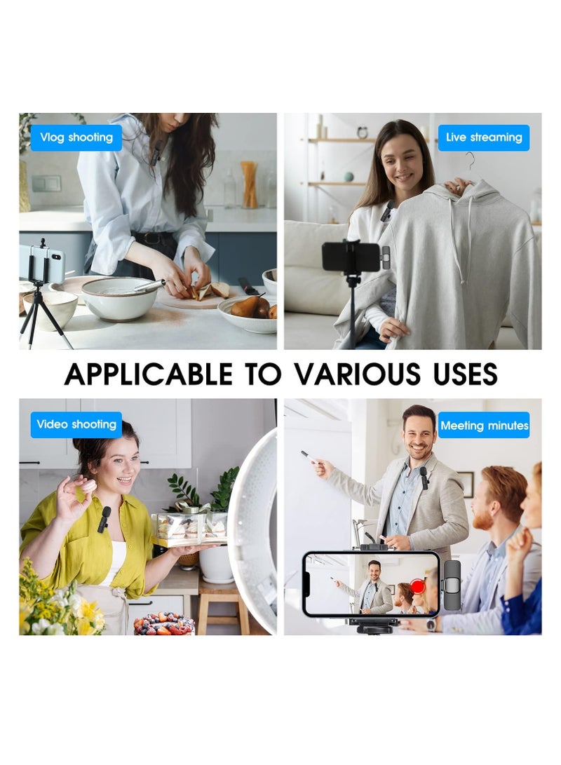 2 Pack Wireless Microphone compatible for iPhone iPad, Lapel Mics Plug-Play 2.4G Ultra-Low Delay Built-in Noise Reduction Chip 8H Working Time for Video Recording Interview Podcast Vlog YouTube
