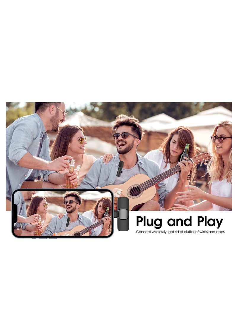 2 Pack Wireless Microphone compatible for iPhone iPad, Lapel Mics Plug-Play 2.4G Ultra-Low Delay Built-in Noise Reduction Chip 8H Working Time for Video Recording Interview Podcast Vlog YouTube