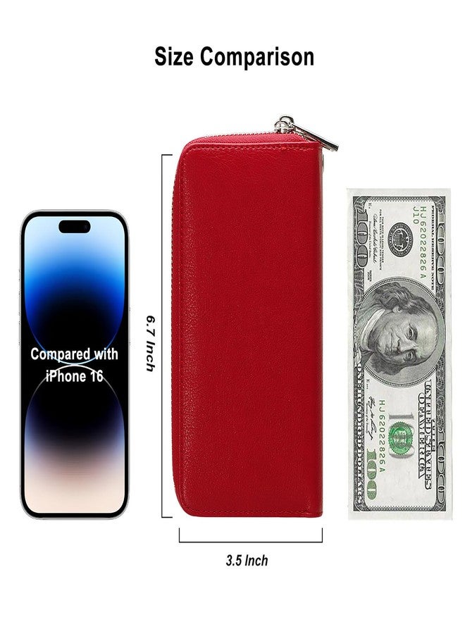 HAWEE Cellphone Wallet for Women Dual Zipper Long Purse with Removable Wristlet, Red - Image 5