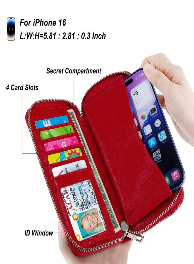 HAWEE Cellphone Wallet for Women Dual Zipper Long Purse with Removable Wristlet, Red - Image 3