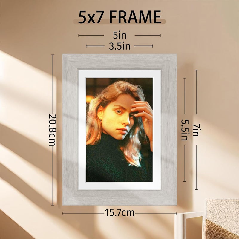 PICRIT 5x7 إطار الصورة لتصاعد الجدار أو جدول عرض أعلى عرض من 12 عرض 4 × 6 مع حصيرة أو 5x7 بدون حصيرة رمادية. - Image 2