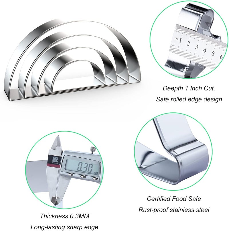 QAAQS Half Circle Semicircle Cookie Cutter Set Large - 5 Inch, 4 Inch, 3 Inch, 2 Inch - Watermelon Frame Plaque Cookie Cutters Shapes Molds - Stainless Steel - Image 3