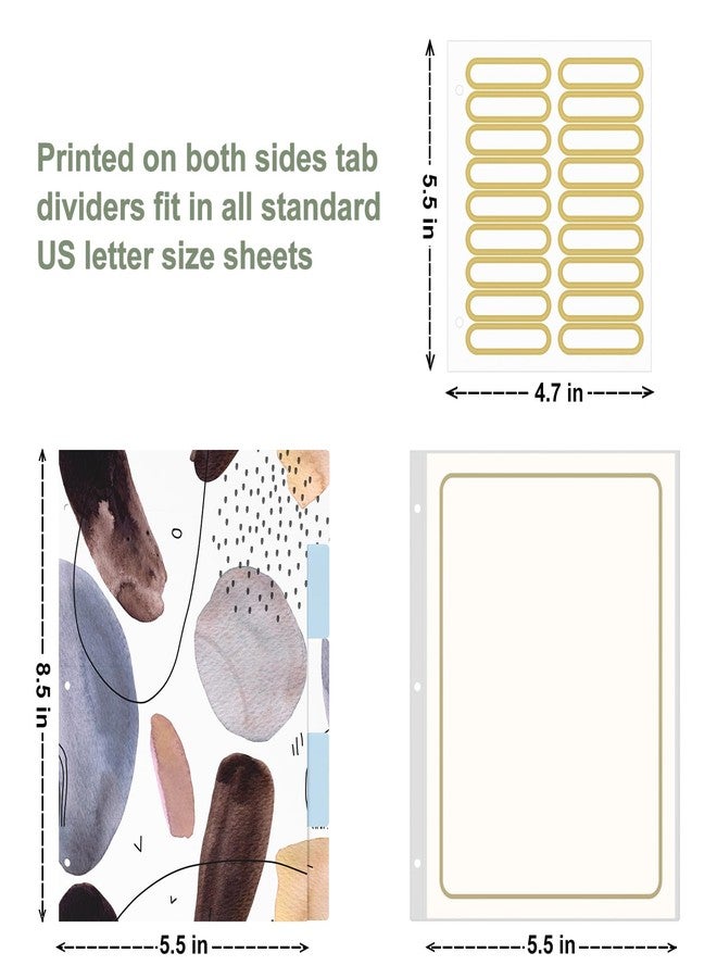 Rouidr Mini 3 Ring Binder with Clipboard, 1 inch Round 8.5 x 5.5 in Cute Binders Organizer with 5 Dividers Tabs & Clear Sleeves, School Supplies, Office Supplies, Minimalist Art - Image 4