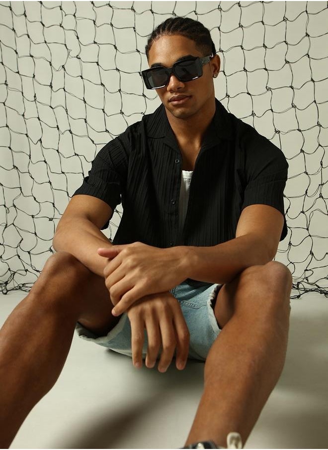 Hubberholme Black Shirt for Men, Casual Elegance  - Image 1