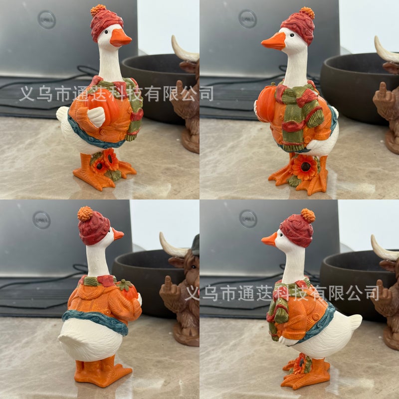 Autumn Pumpkin Duck Resin Ornament - Image 4