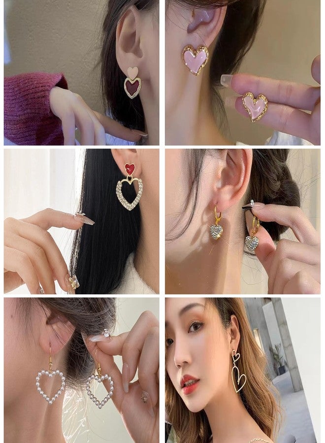 Acruccen 6 Pairs Valentine's Day Earrings Heart Earrigns for Women Pearl Rhinestone Double Heart Stud Earrings Valentines Day Gift - Image 4