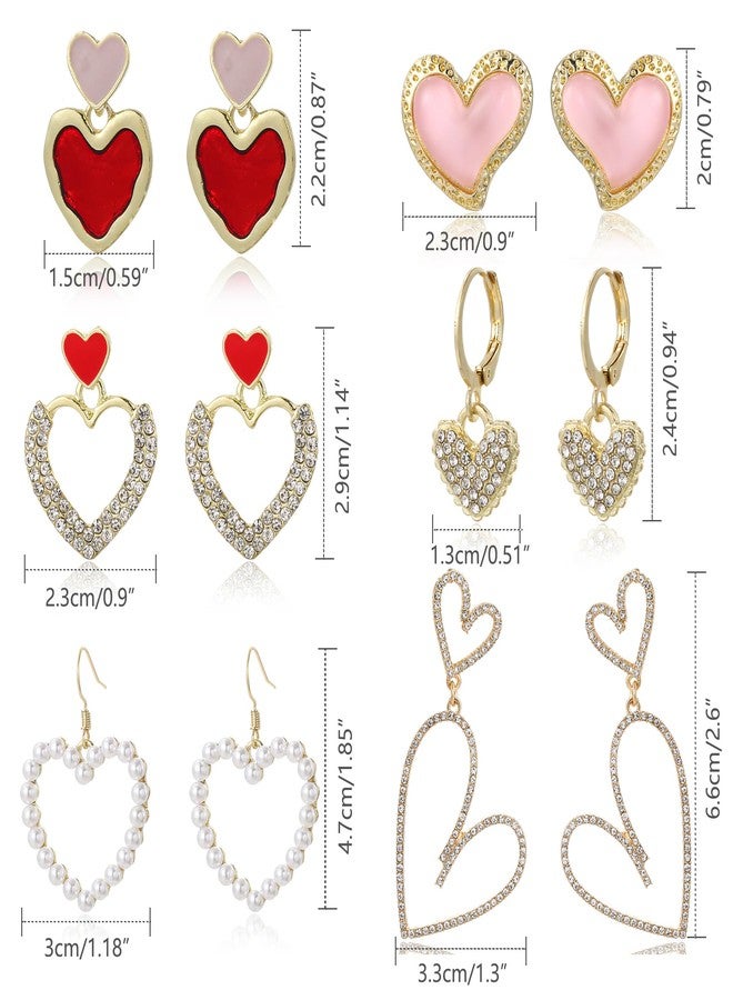 Acruccen 6 Pairs Valentine's Day Earrings Heart Earrigns for Women Pearl Rhinestone Double Heart Stud Earrings Valentines Day Gift - Image 3
