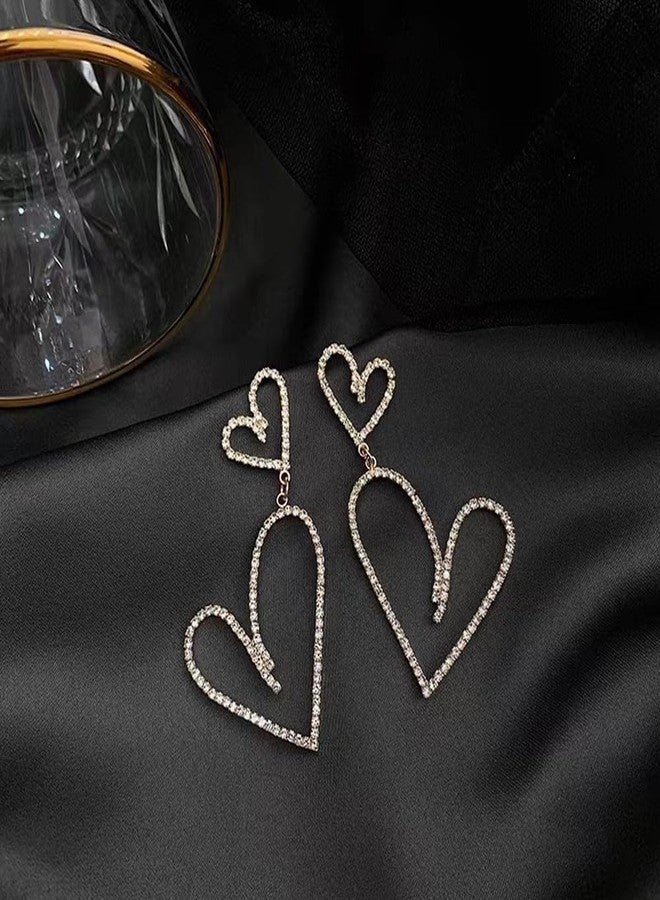 Acruccen 6 Pairs Valentine's Day Earrings Heart Earrigns for Women Pearl Rhinestone Double Heart Stud Earrings Valentines Day Gift - Image 5