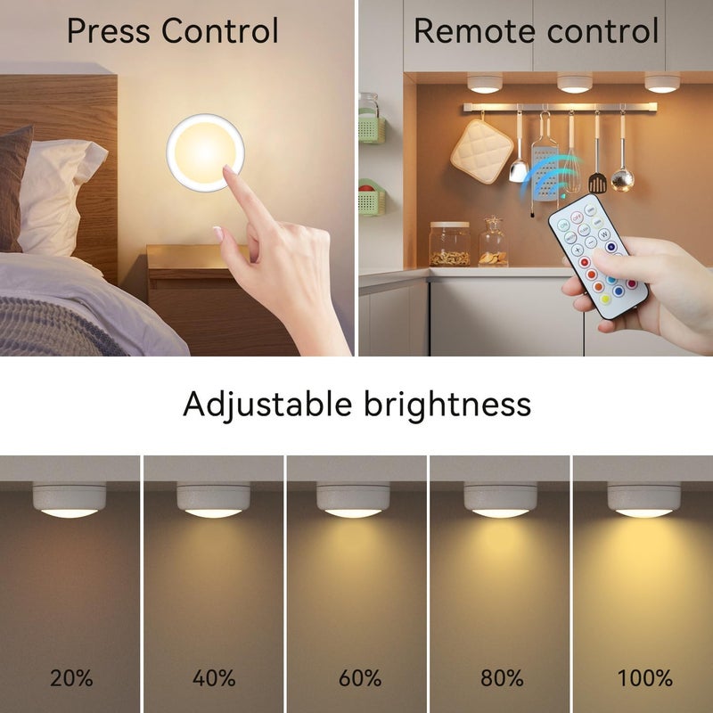 SEMSMOKS Store أضواء LED تعمل بالبطارية مع جهاز تحكم عن بعد، 13 لون RGB - لخزانة الملابس، جدار غرفة النوم، تحت الخزانة، أضواء دائرية تعمل بالبطارية. لاصق 3M مريح (أسود، عبوتين) - Image 3