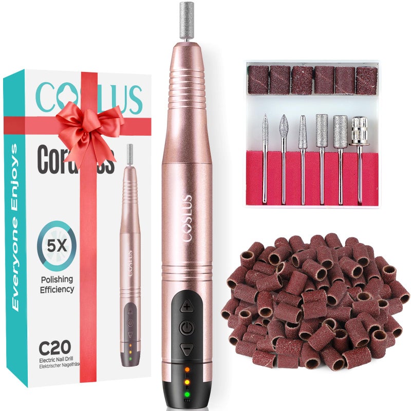 COSLUS Cordless Nail Drill Electric File: Professional for Acrylic Gel Dip Powder Nails Portable Nail Drill Machine Kit for Manicure Pedicure Nail Set with Everything Rechargeable Lightweight - Image 1