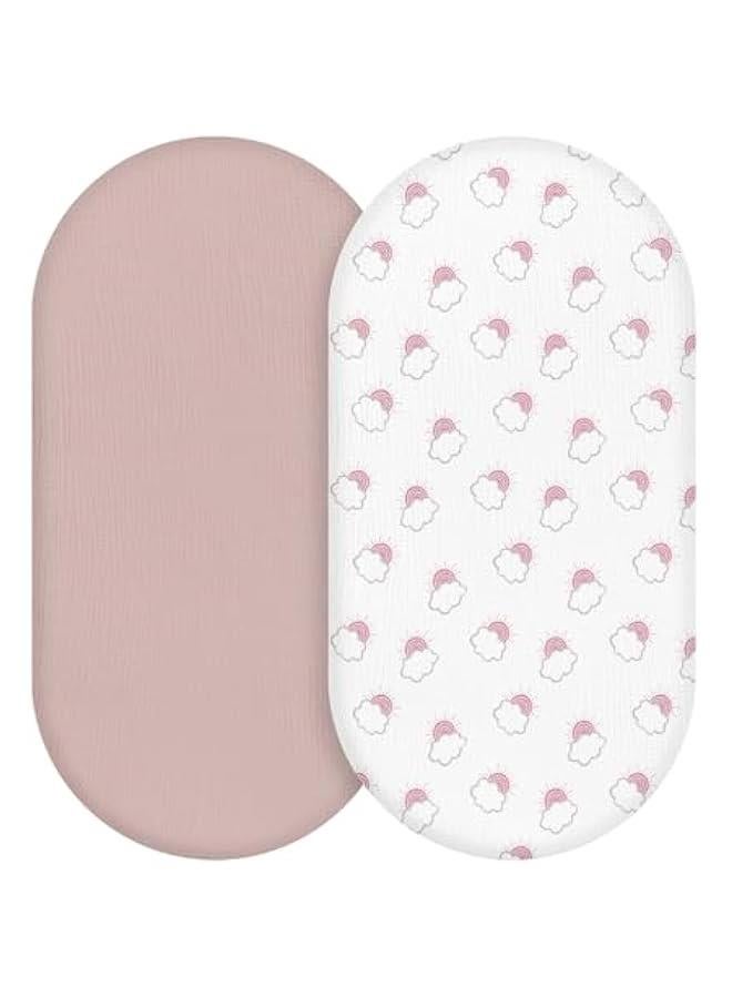 Muslin Bassinet Fitted Sheets, 2 Pack for Baby Boy and Girl, Soft Breathable Baby Pad/Mattress Sheet, Fit for Hourglass Oval and Rectangle Bassinet Mattress (Pink Cloud) - Image 1