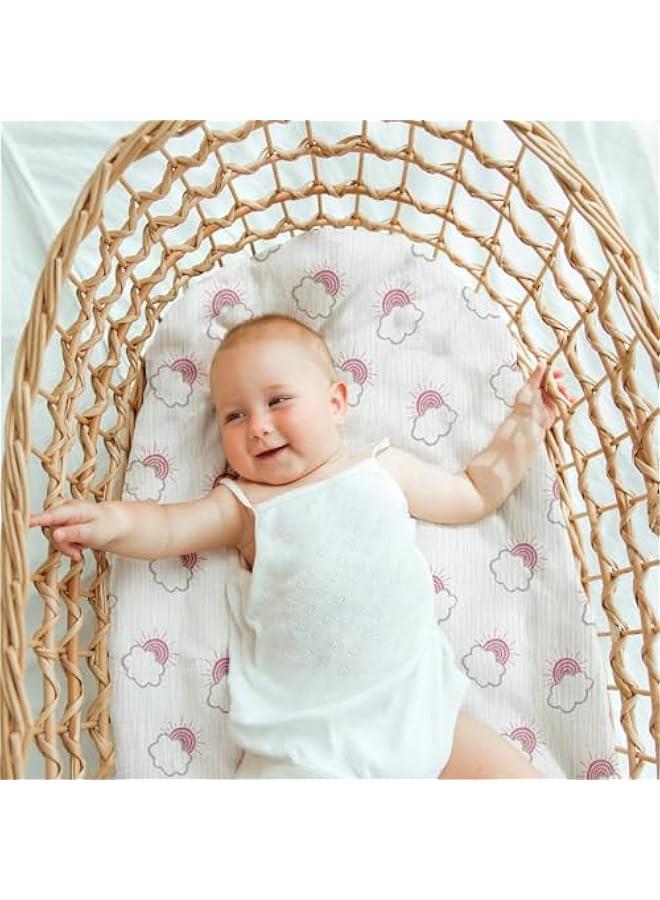 Muslin Bassinet Fitted Sheets, 2 Pack for Baby Boy and Girl, Soft Breathable Baby Pad/Mattress Sheet, Fit for Hourglass Oval and Rectangle Bassinet Mattress (Pink Cloud) - Image 2