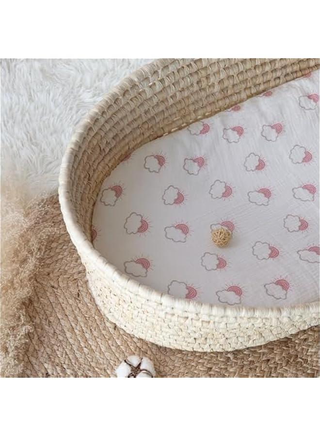 Muslin Bassinet Fitted Sheets, 2 Pack for Baby Boy and Girl, Soft Breathable Baby Pad/Mattress Sheet, Fit for Hourglass Oval and Rectangle Bassinet Mattress (Pink Cloud) - Image 3