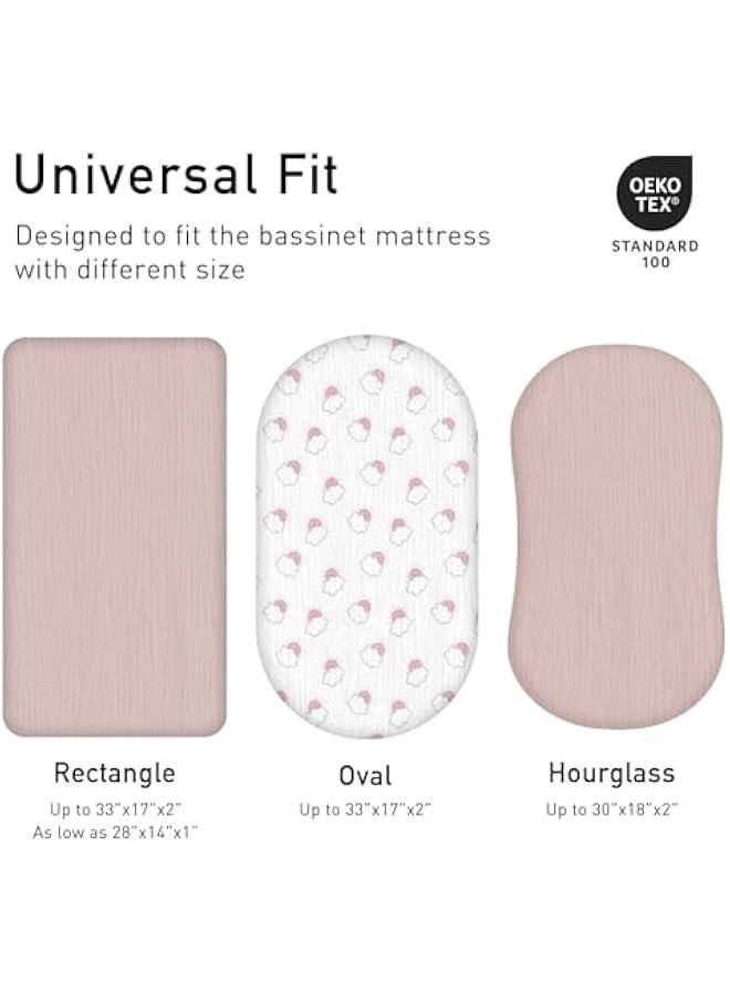 Muslin Bassinet Fitted Sheets, 2 Pack for Baby Boy and Girl, Soft Breathable Baby Pad/Mattress Sheet, Fit for Hourglass Oval and Rectangle Bassinet Mattress (Pink Cloud) - Image 4