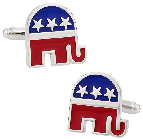 Cuff-Daddy Republican Elephant Cufflinks USA Patriotic Patriot Proud American with Travel Presentation Gift Box Conservative Cuff Links - Image 1