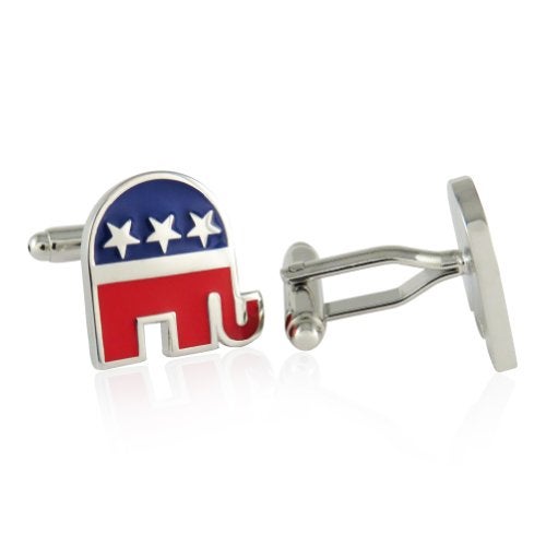 Cuff-Daddy Republican Elephant Cufflinks USA Patriotic Patriot Proud American with Travel Presentation Gift Box Conservative Cuff Links - Image 2