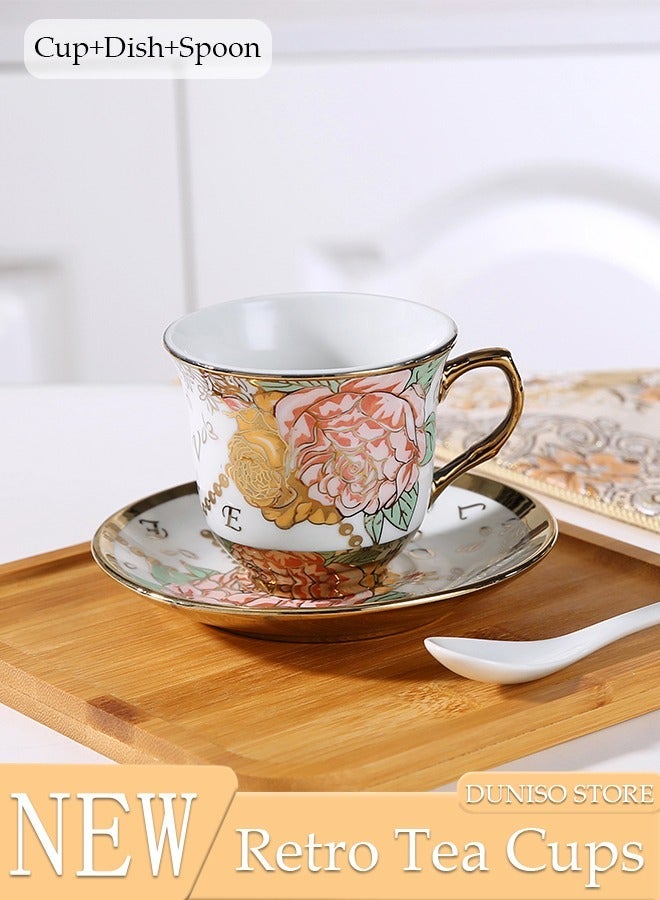 DUNISO French Retro Phnom Penh Tea Cups and Saucers Set Porcelain Tea Set for Tea Party Afternoon Tea Cups Saucer for Coffee Milk Kitchen and Drawing Room - Image 1