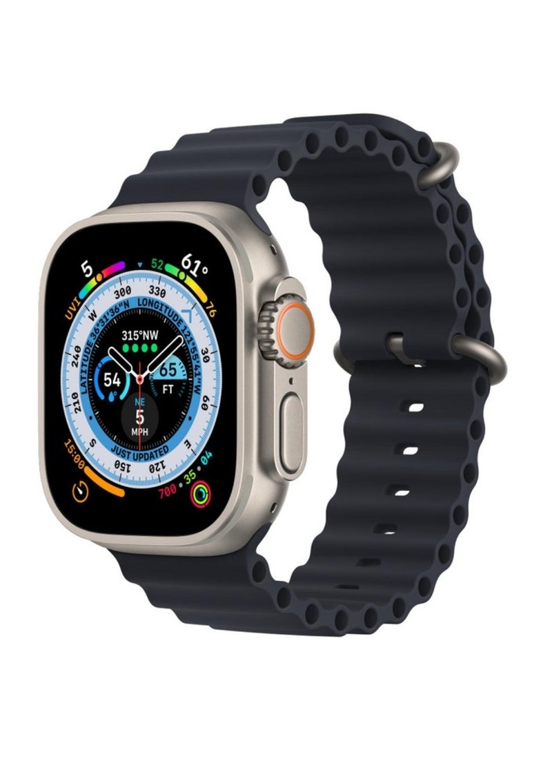 Ultra - Smart Watch T900 Ultra, with Aluminum case, size 49, wireless charging and measuring heart beats, temperature and recieving calls and messages ,compatible with all devices, and  ocean strap. - Image 1
