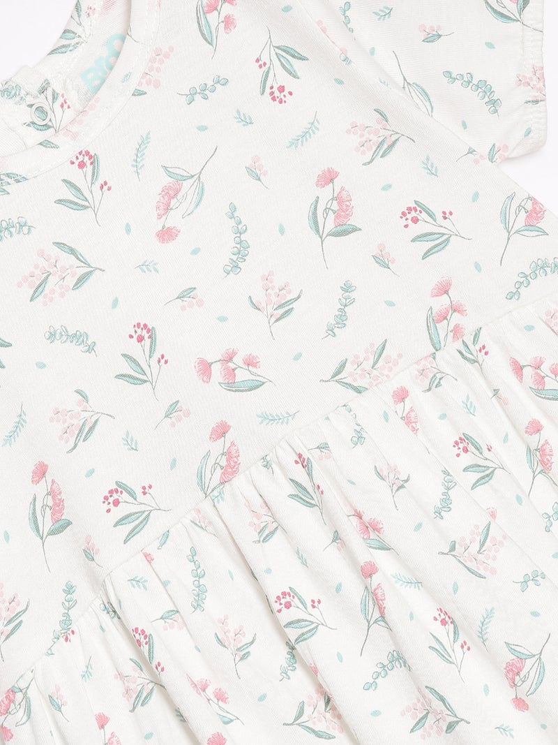 Broon Infant Girls Off White Floral Organic Cotton Dress - Image 3