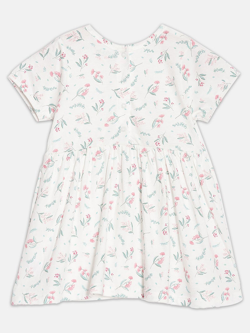 Broon Infant Girls Off White Floral Organic Cotton Dress - Image 2