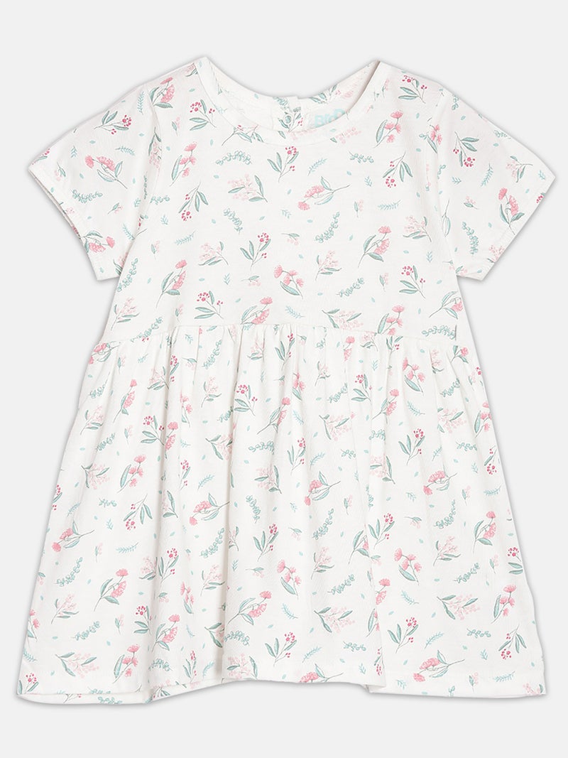 Broon Infant Girls Off White Floral Organic Cotton Dress - Image 1