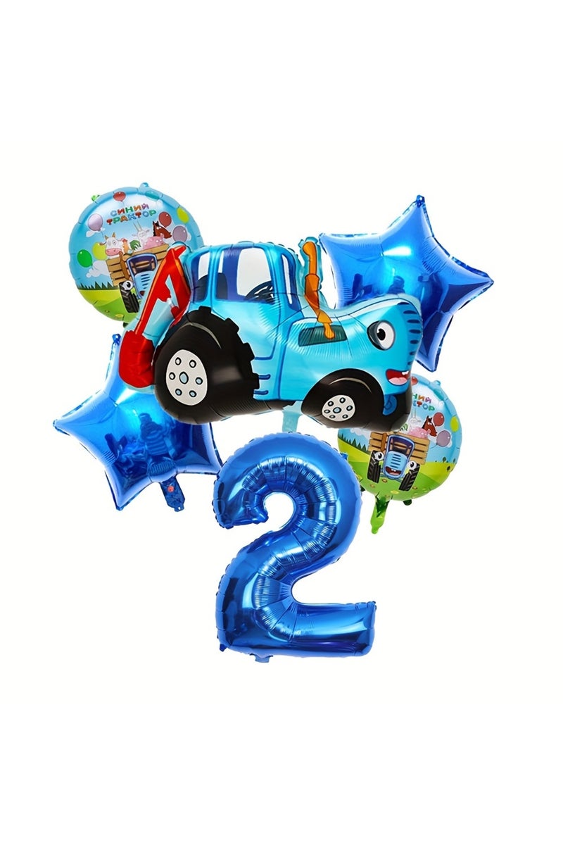 32inch 25422XX014-2 6pcs Farm Tractor Balloon Set Blue Digital Foil Balloon Tractor Balloon Birthday