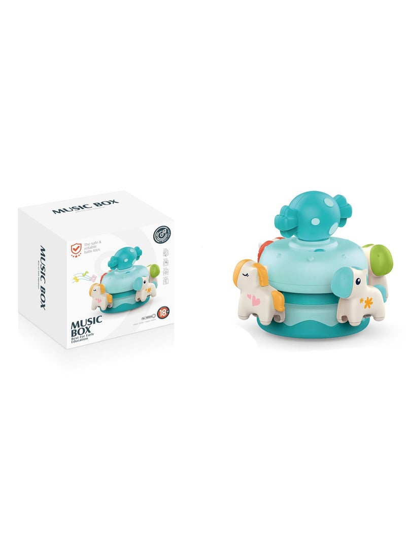 Hot Sale Carousel Music Box Baby Dining Table Chair Suction Cup Turn Music Box Early Education Toy (Blue)  - Image 1