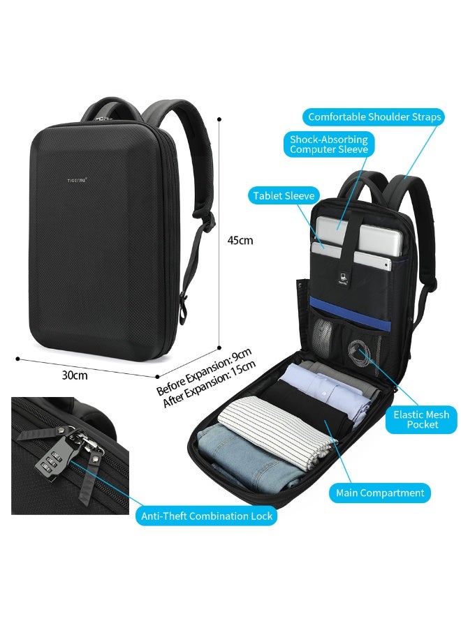 تايجرنو حقيبة ظهر مضادة للسرقة متعددة الوظائف بغطاء صلب مقاوم للماء من تيجيرنو - موديل T-B9152 (لون أسود) - Image 3