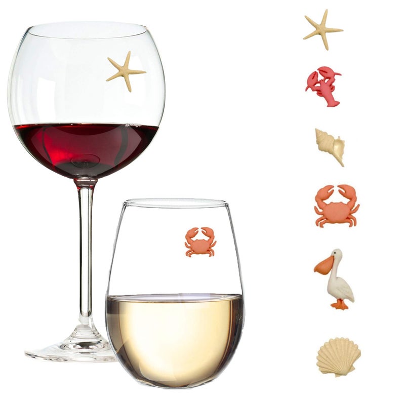 Simply Charmed Beach Wine Charms Magnetic Glass Markers Set of 6 Tropical Summer Charms - Image 1