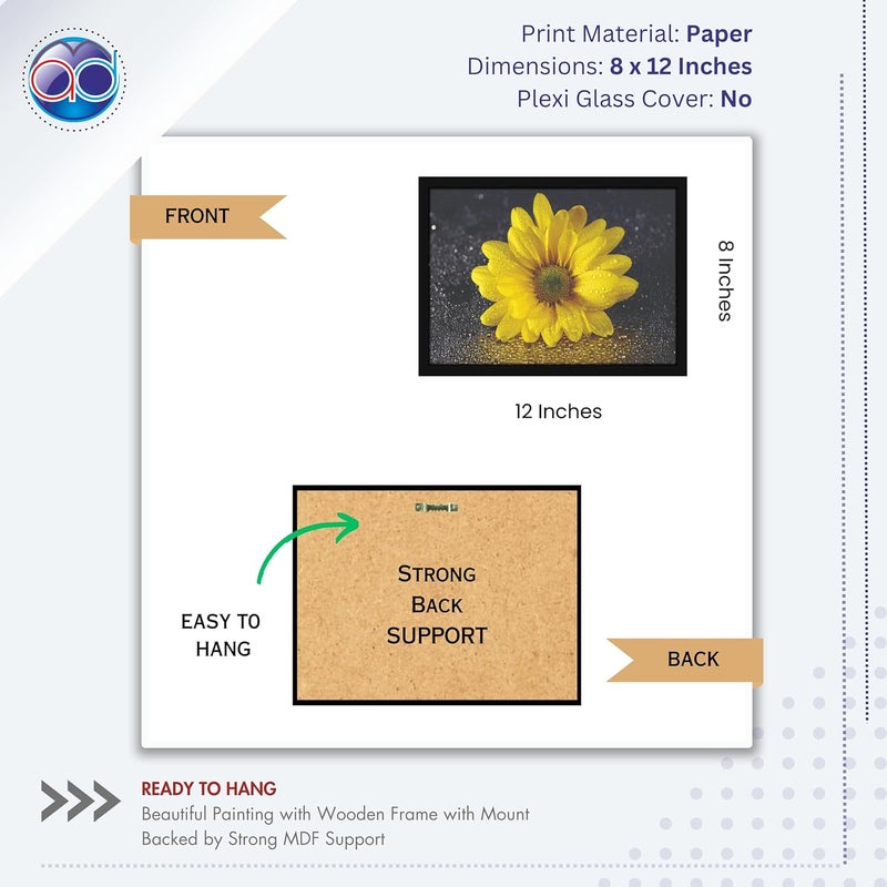 Mad Masters Yellow Sunflower Flower Nature Beauty Painting Photo Frame for Living Room Bedroom Home Decor and Wall Decoration MM 1852 8x12 Inch Paper Without Plexi Glass - Image 2