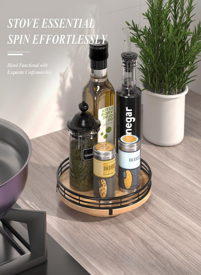 AMH 9" Oak Wood Lazy Susan Turntable Organizer for Cabinet, Round Wooden Farmhouse Lazy Susan Organization and Storage for Dining Table, Pantry, Kitchen, Countertop, Cupboard,Home Decor - Image 2