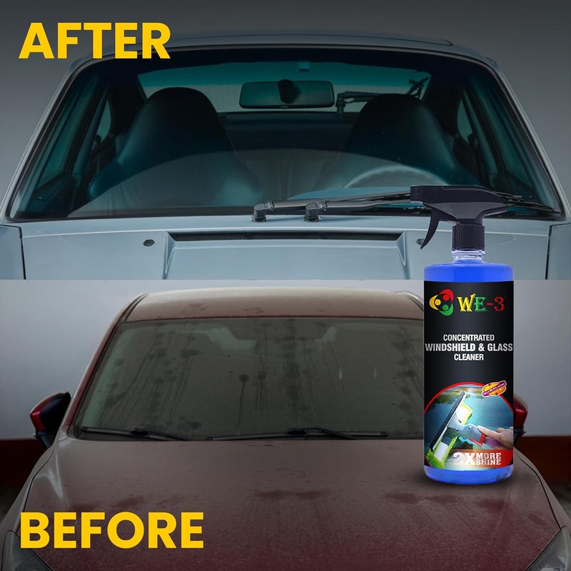 we3 منظف زجاج السيارة WE-3 - منظف زجاج مركز متعدد الأغراض، لمعان خالي من الخطوط، صيغة مضادة للضباب، ملمع سطح الزجاج، لمعان زجاج السيارات (500 مل) - Image 5