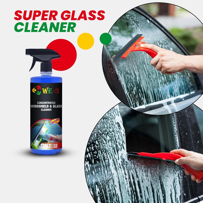 we3 منظف زجاج السيارة WE-3 - منظف زجاج مركز متعدد الأغراض، لمعان خالي من الخطوط، صيغة مضادة للضباب، ملمع سطح الزجاج، لمعان زجاج السيارات (500 مل) - Image 2