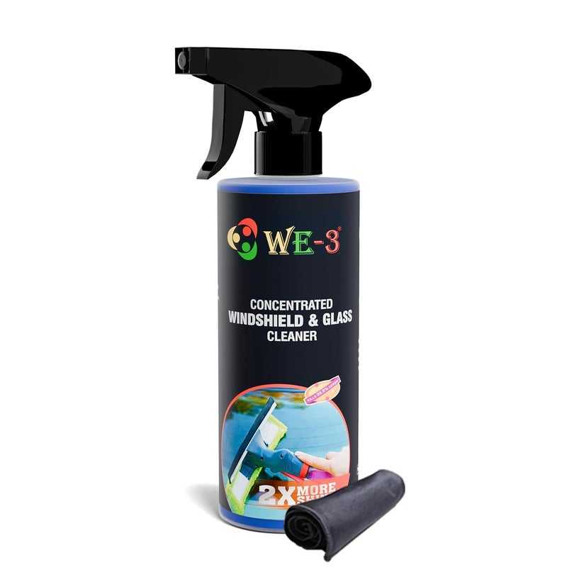 we3 منظف زجاج السيارة WE-3 - منظف زجاج مركز متعدد الأغراض، لمعان خالي من الخطوط، صيغة مضادة للضباب، ملمع سطح الزجاج، لمعان زجاج السيارات (500 مل) - Image 1
