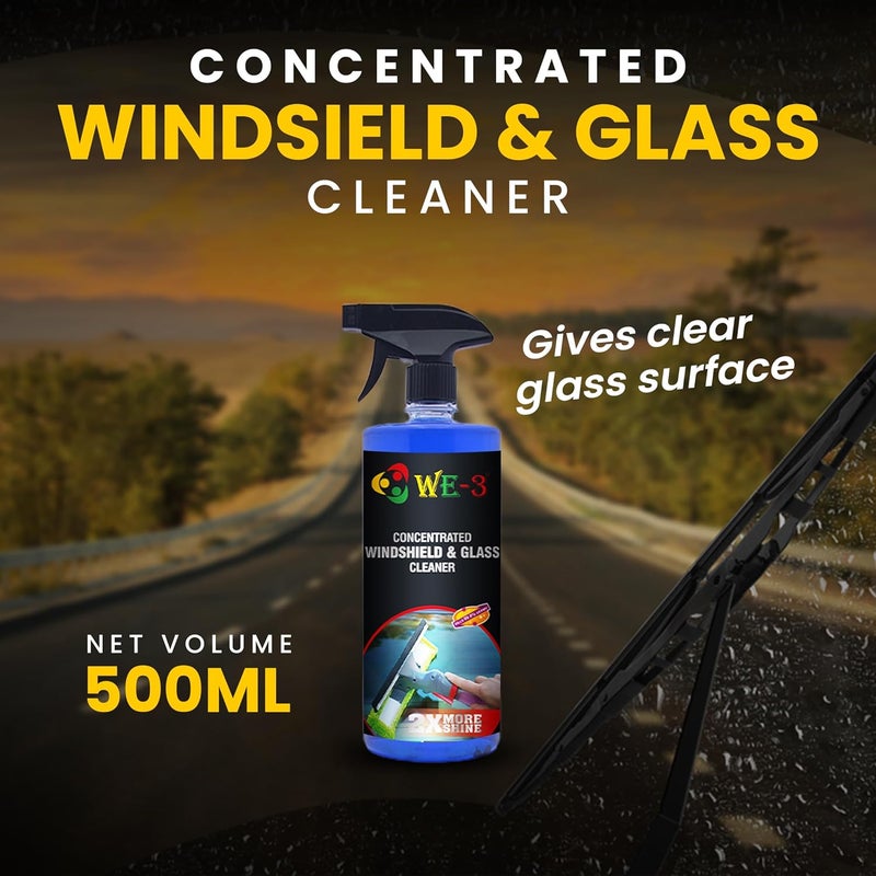 we3 منظف زجاج السيارة WE-3 - منظف زجاج مركز متعدد الأغراض، لمعان خالي من الخطوط، صيغة مضادة للضباب، ملمع سطح الزجاج، لمعان زجاج السيارات (500 مل) - Image 4
