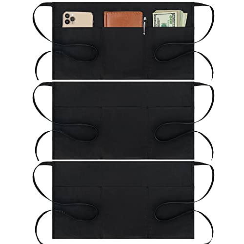 BOHARERS Cotton Server Aprons 3 Pack Waiter Waitress Apron Short Apron with Pockets Restaurant BBQ 12 Inch Black - Image 1